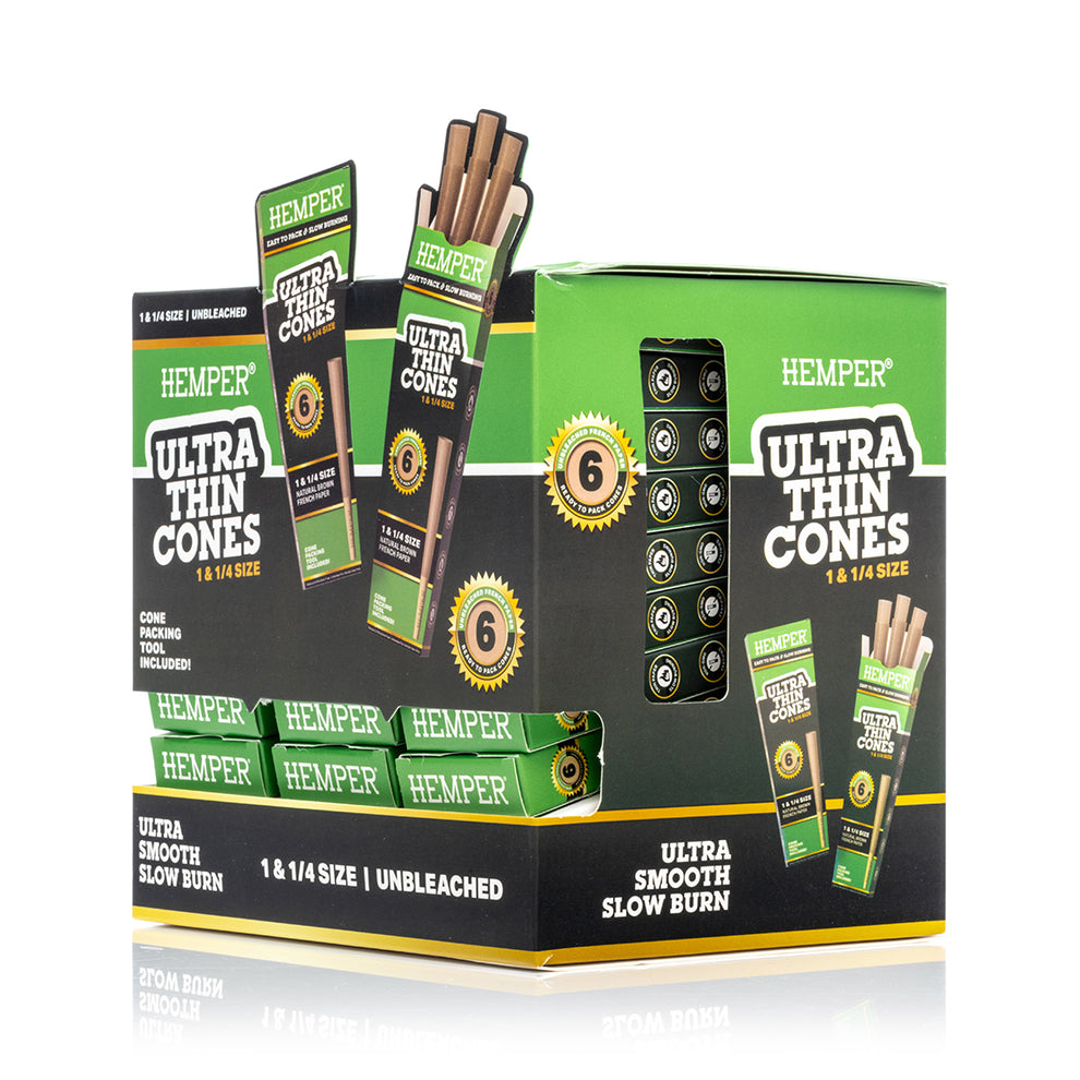 HEMPER 1 1/4 Size Ultra Thin Cones Display - 8