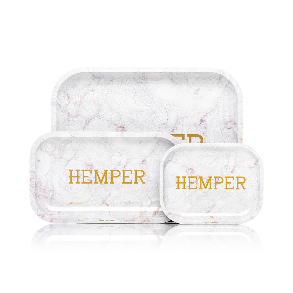 HEMPER Assorted Size Pink and White Marble Rolling Tray - 2
