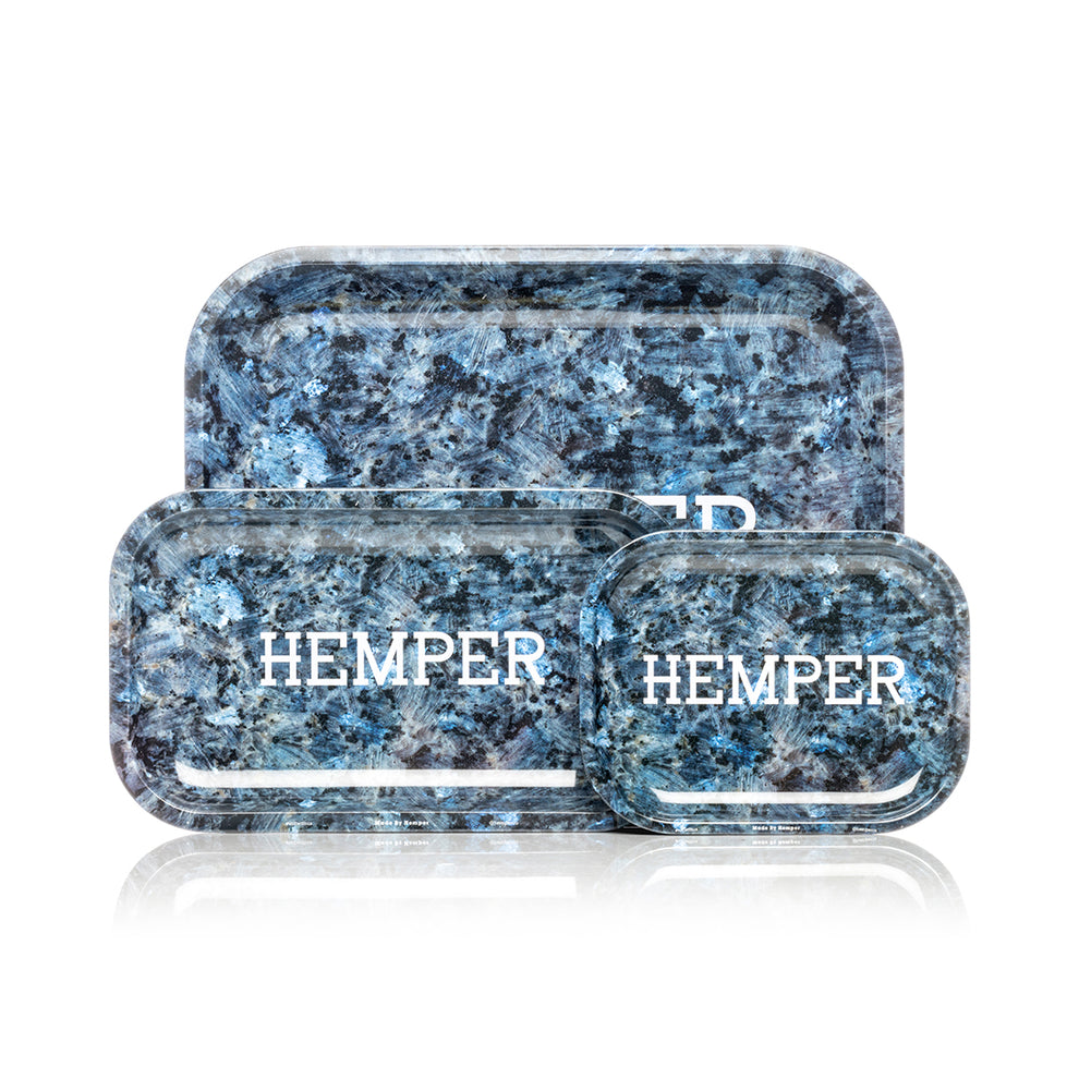 HEMPER Assorted Size Blue and Black Marble Rolling Tray - 2
