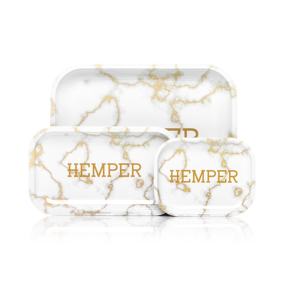 HEMPER Assorted Size Gold and White Marble Rolling Tray - 2