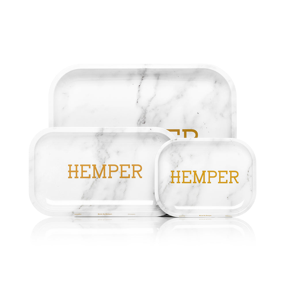 HEMPER Assorted Size White Marble Rolling Tray - 2