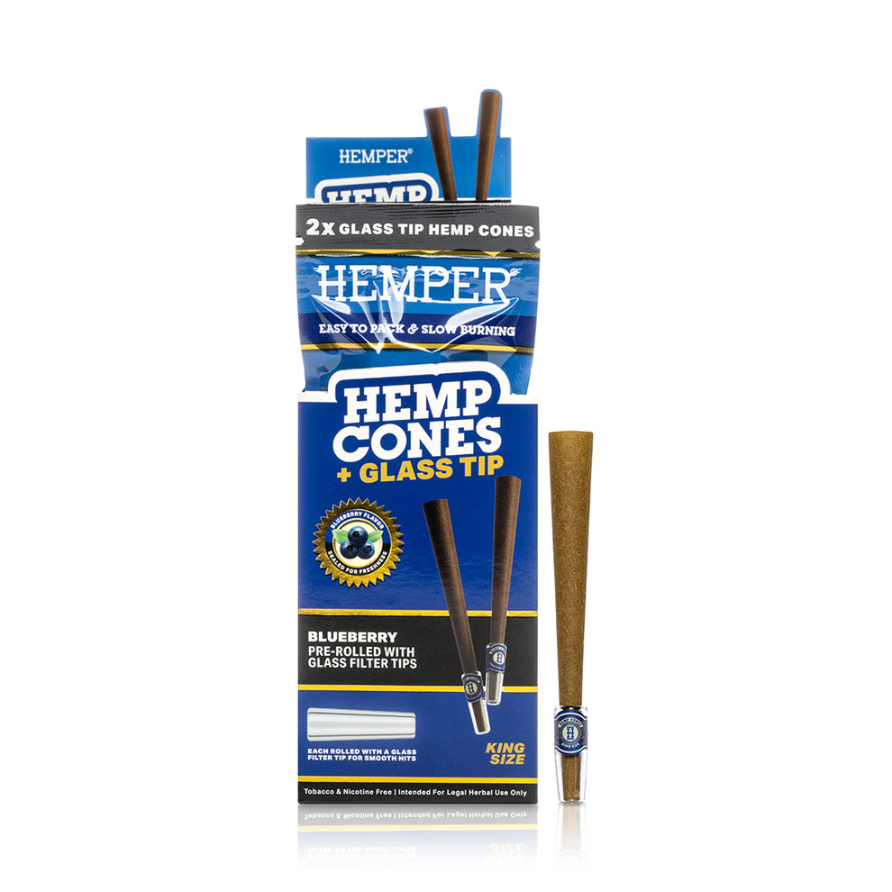 Pre-Rolled King Size Glass Tipped Hemp Cones - Blueberry - 2