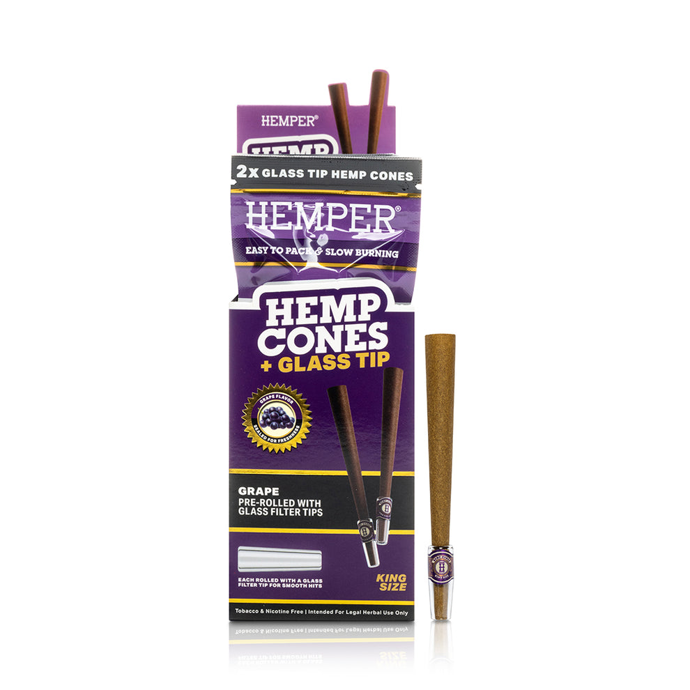 Pre-Rolled King Size Glass Tipped Hemp Cones - Grape - 5