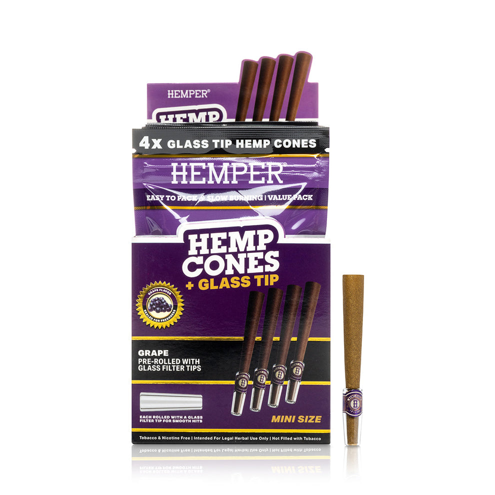 HEMPER Grape Flavored Glass Tip Mini Size Hemp Cones - 6