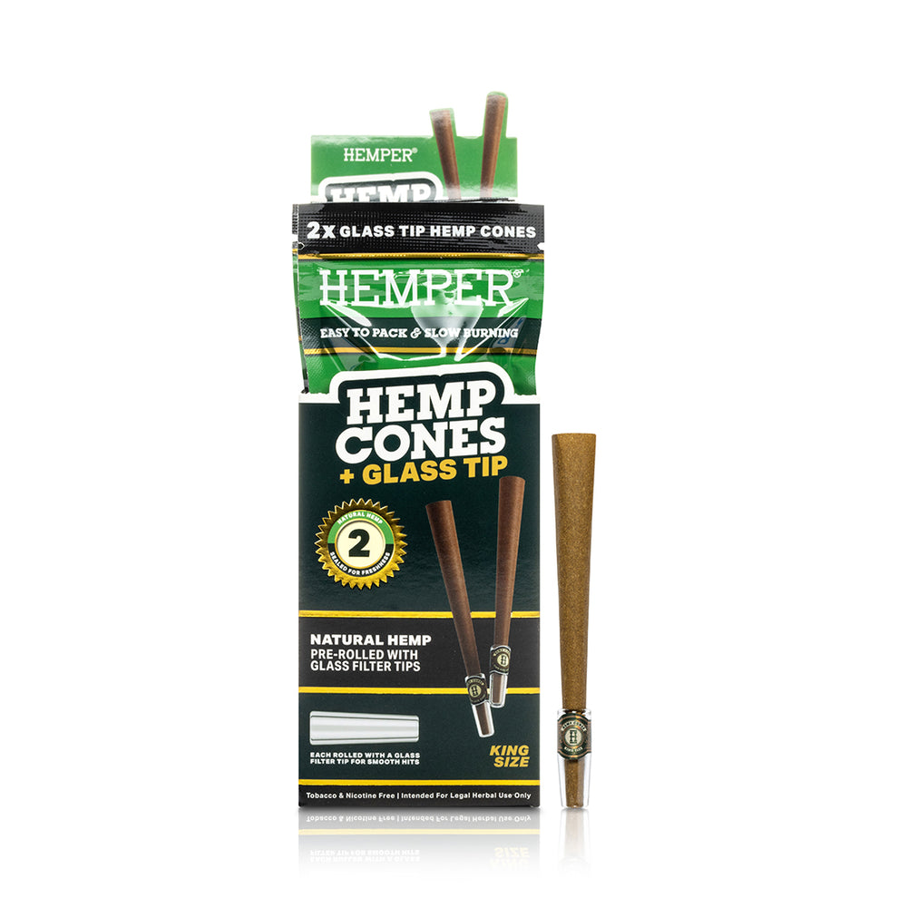 Pre-Rolled King Size Glass Tipped Hemp Cones - Natural - 1