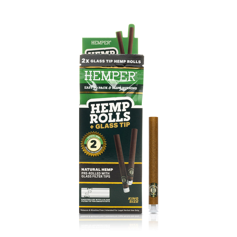 Pre-Rolled King Size Glass Tipped Hemp Rolls - Natural - 1