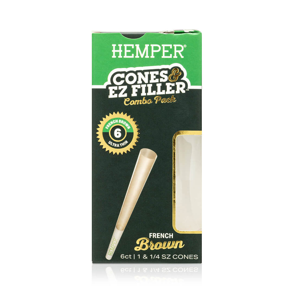 Hemper Ultra Thin Cones & Ez Filler  - Natural Brown 1 1/4 Size 6 Pack - 11