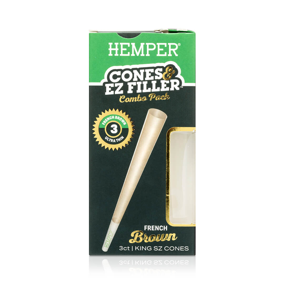 Hemper Ultra Thin Cones & Ez Filler  - Natural Brown King Size 3 Pack - 