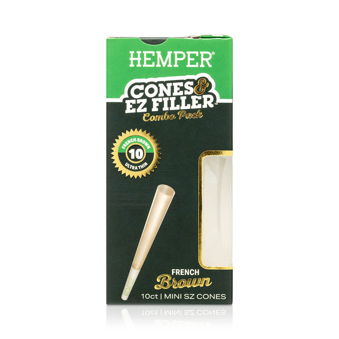 Hemper Ultra Thin Cones & Ez Filler  - Natural Brown Mini Size 10 Pack - 