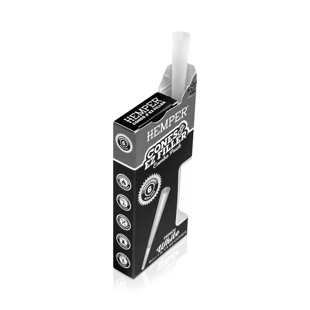 Hemper Ultra Thin Cones & Ez Filler  - Classic White 1 1/4 Size 6 Pack - 8