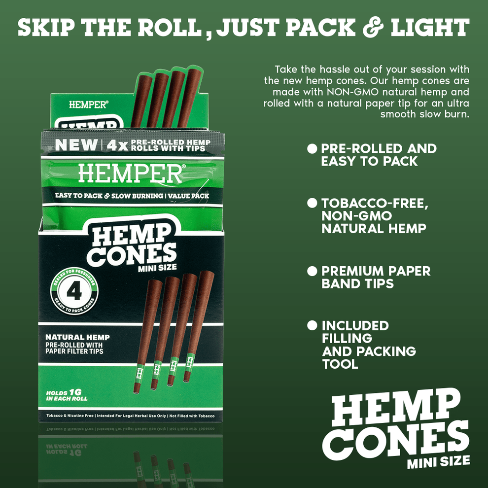 Mini Size Paper Tipped Hemp Cones (4 Pack) - HEMPER - 3