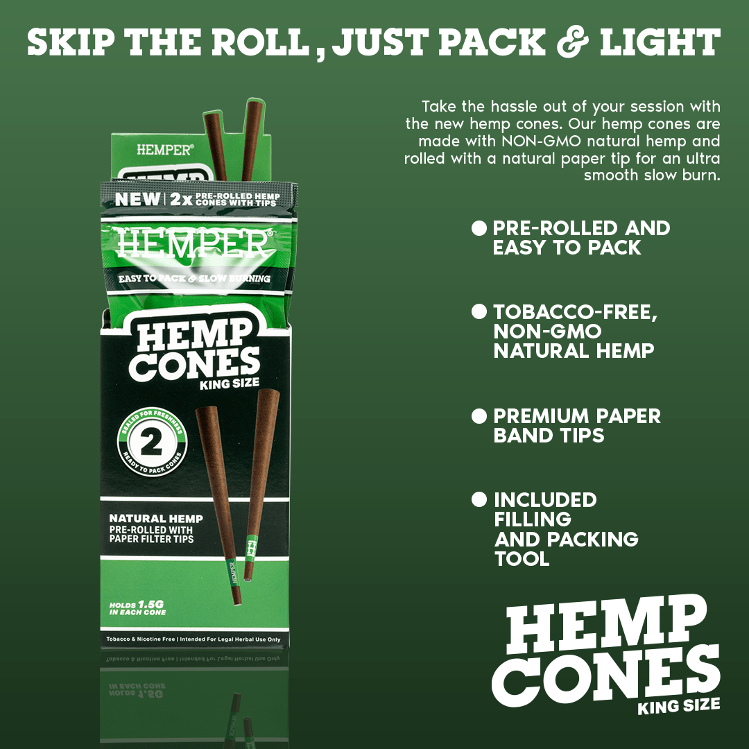 King Size Paper Tipped Hemp Cones (2 Pack) - HEMPER - 