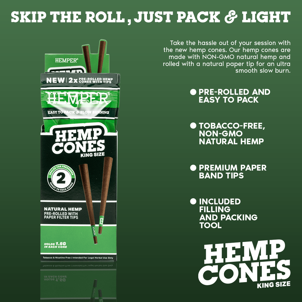 King Size Paper Tipped Hemp Cones (2 Pack) - HEMPER - 3