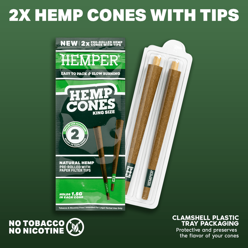 King Size Paper Tipped Hemp Cones (2 Pack) - HEMPER - 4