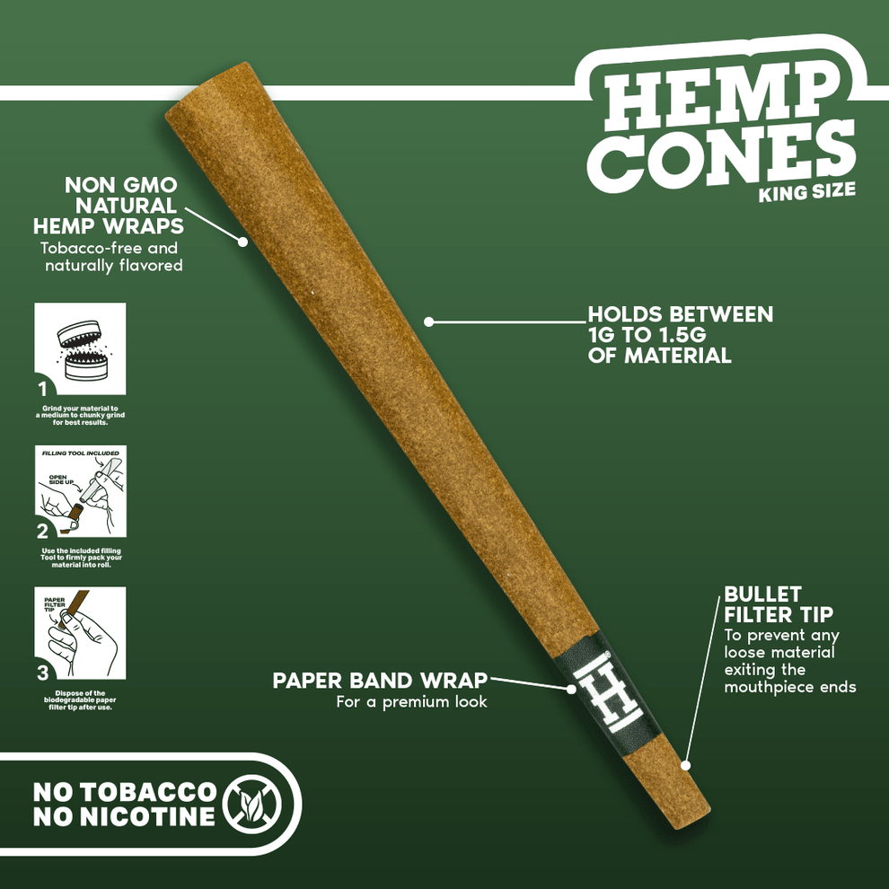 King Size Paper Tipped Hemp Cones (2 Pack) - HEMPER - 5