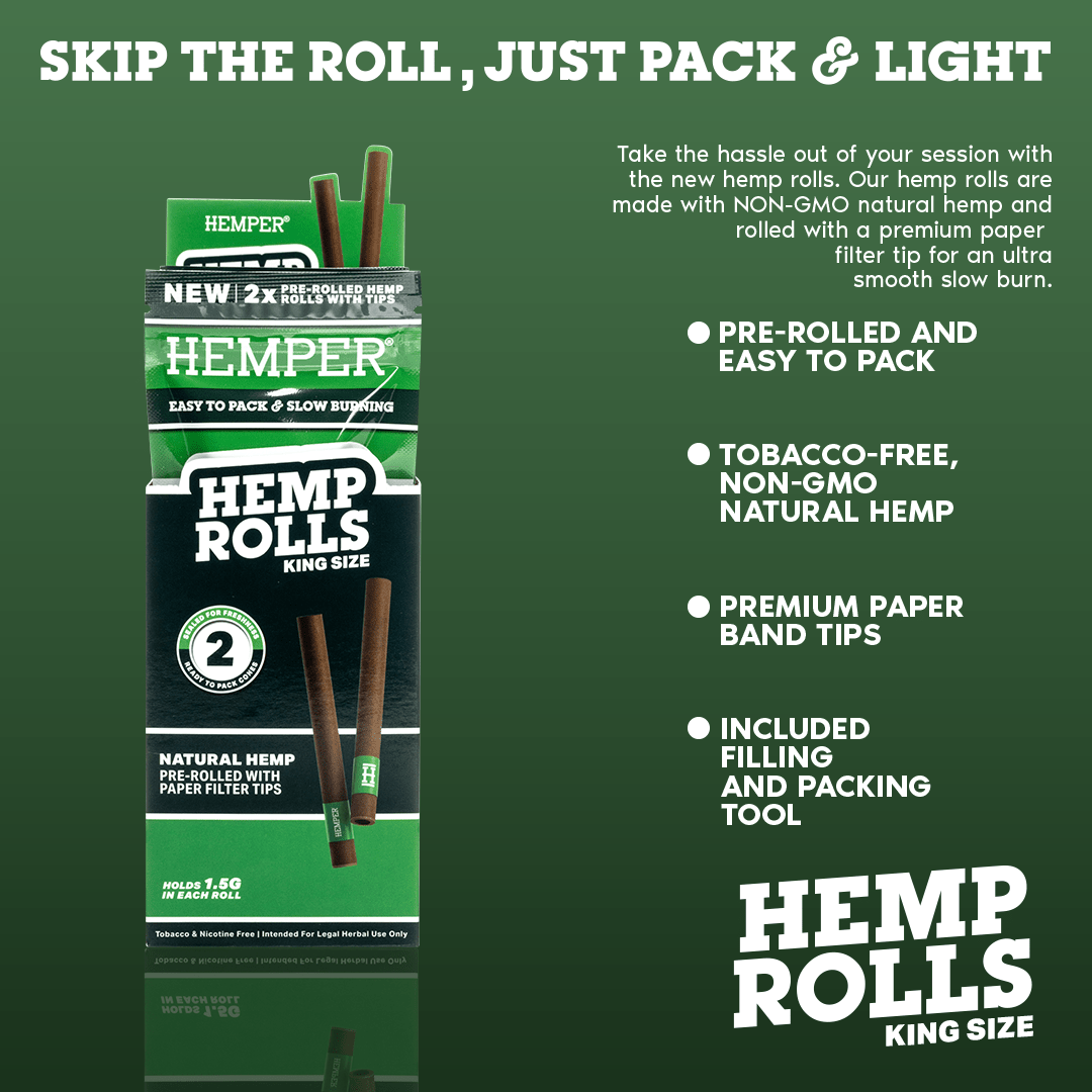 King Size Paper Tipped Hemp Rolls (2 Pack) - HEMPER - 