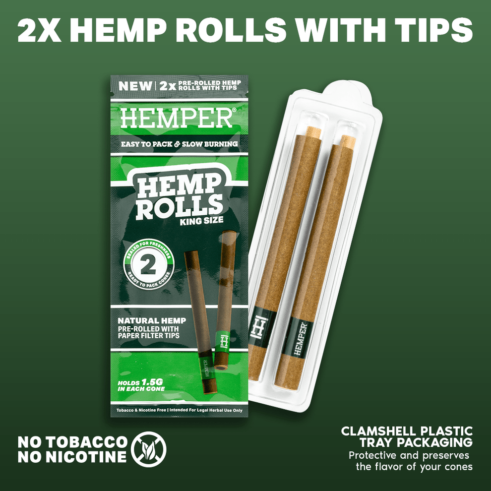 King Size Paper Tipped Hemp Rolls (2 Pack) - HEMPER - 4