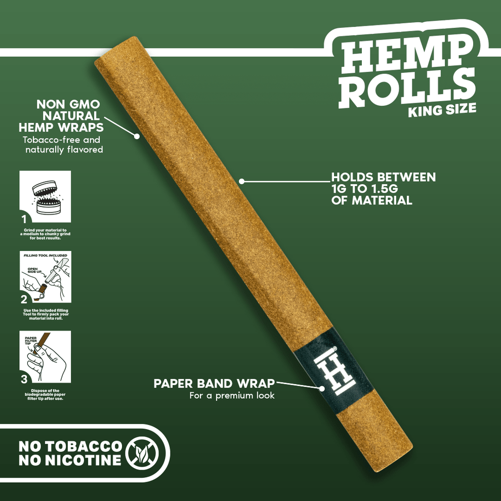 King Size Paper Tipped Hemp Rolls (2 Pack) - HEMPER - 5