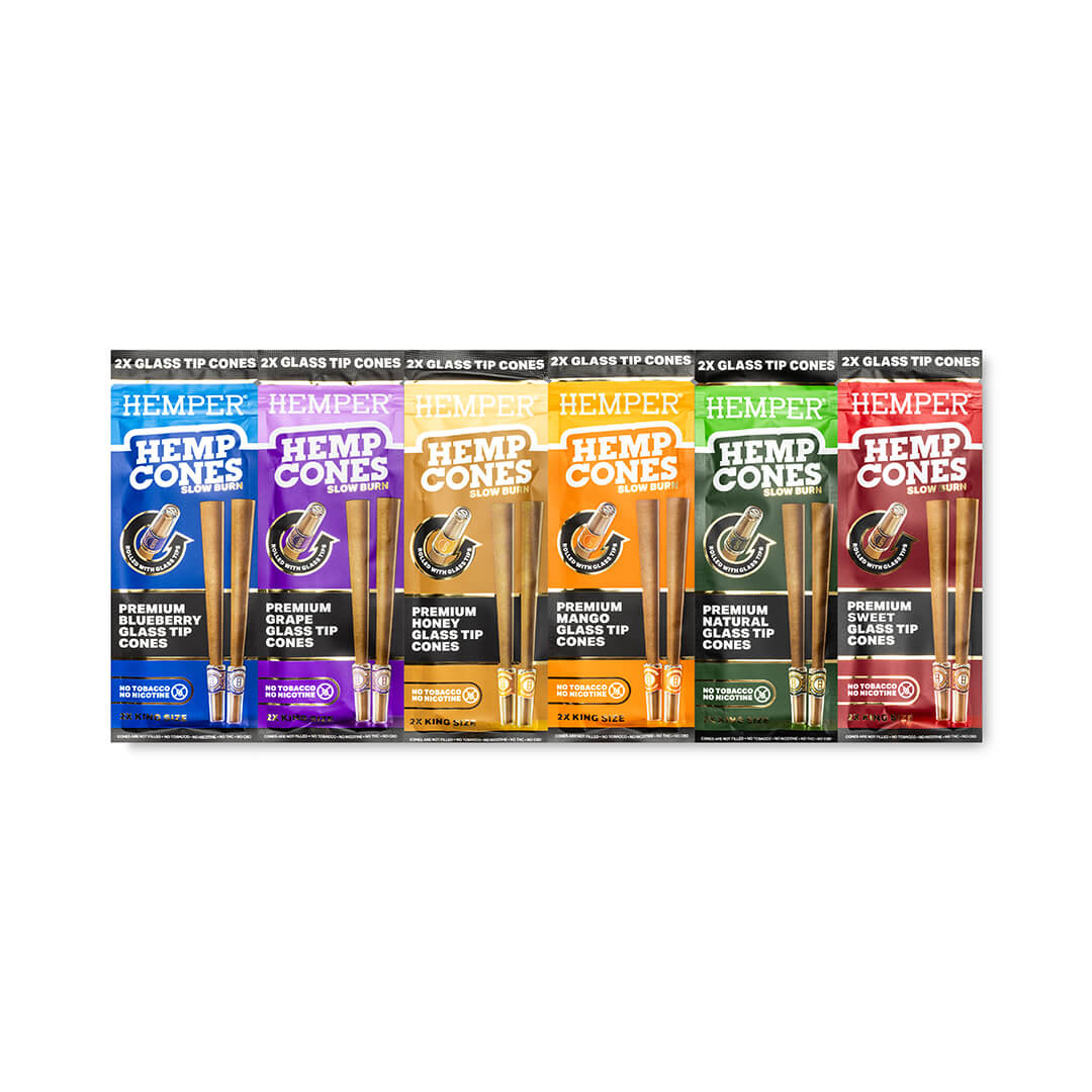 King Size Glass Tipped Hemp Cones - Variety Sampler Pack - 