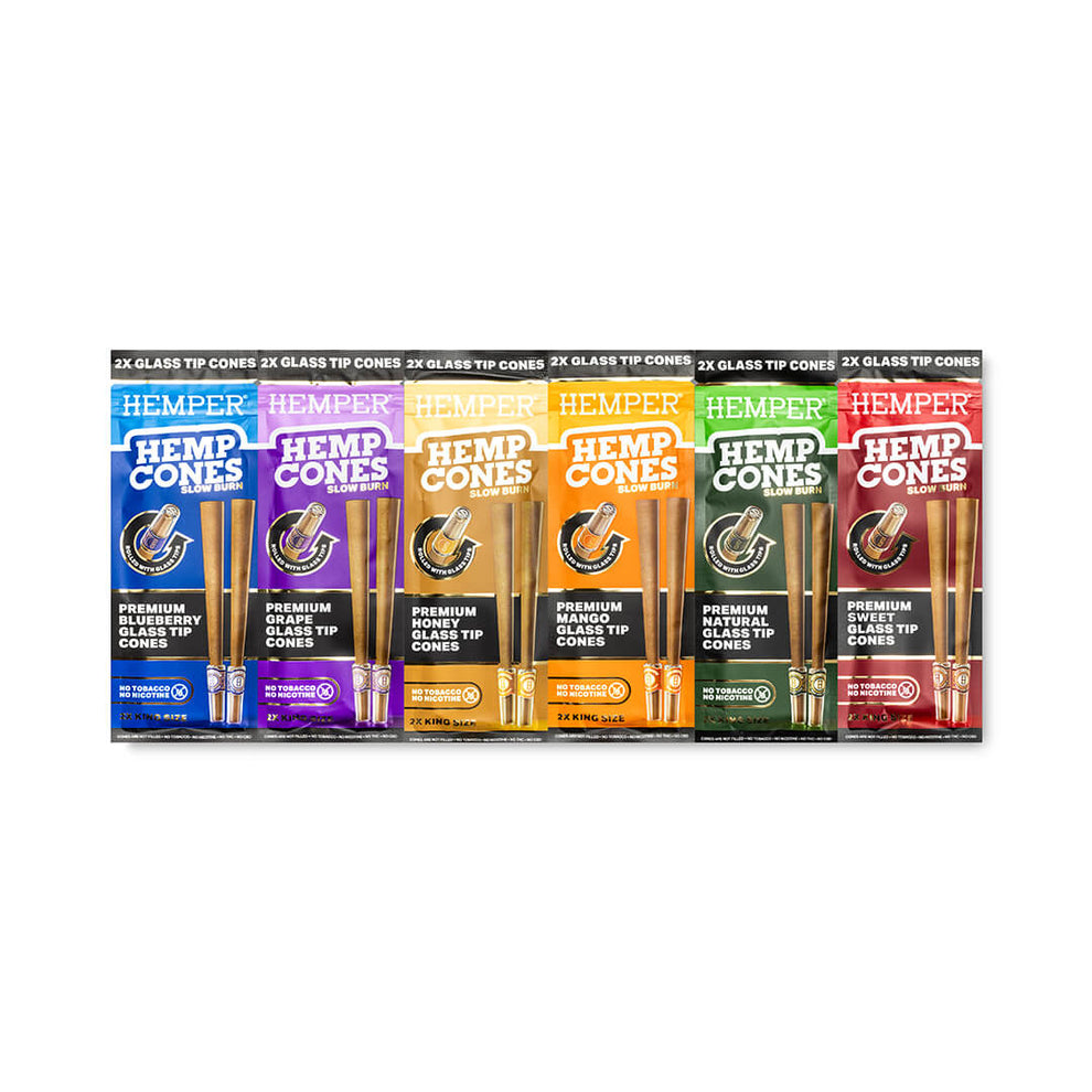 King Size Glass Tipped Hemp Cones - Variety Sampler Pack - 1
