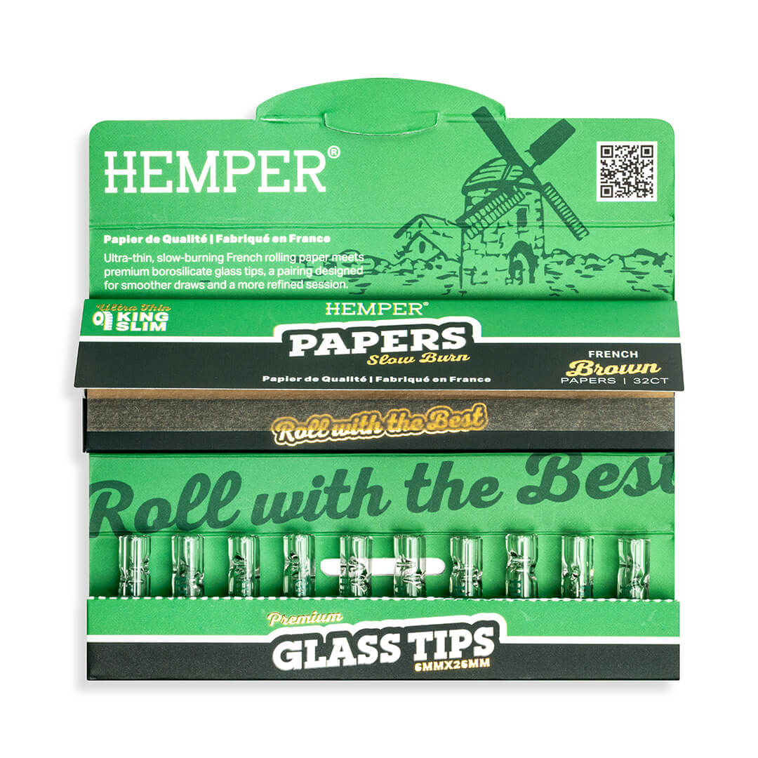 King Size Rolling Paper Booklet + Glass Tips - HEMPER - 