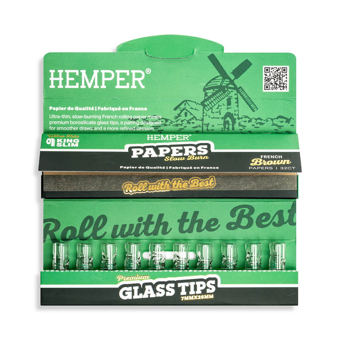 King Size Rolling Paper Booklet + Glass Tips - HEMPER - 