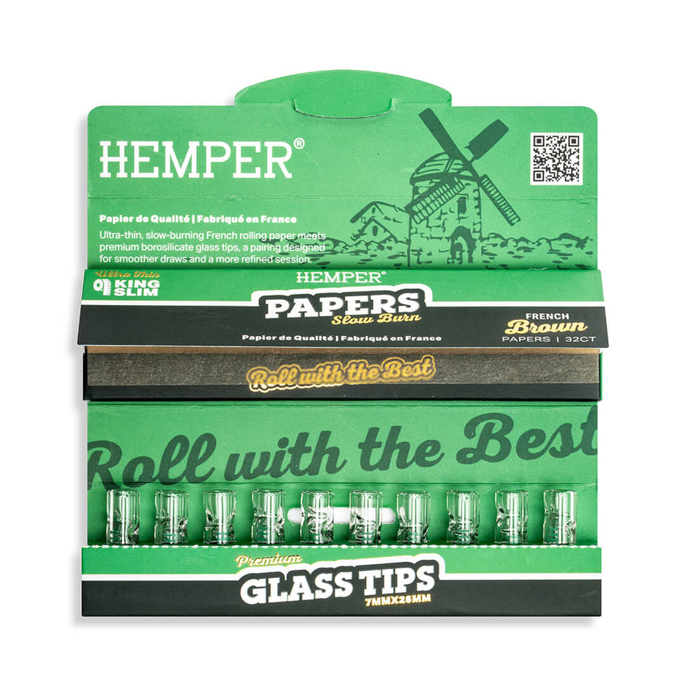 King Size Rolling Paper Booklet + Glass Tips - HEMPER - 2