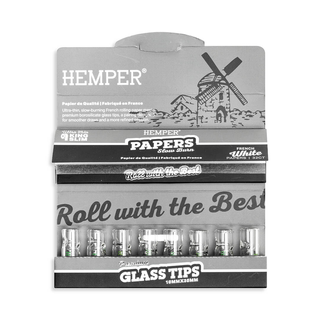 King Size Rolling Paper Booklet + Glass Tips - HEMPER - 