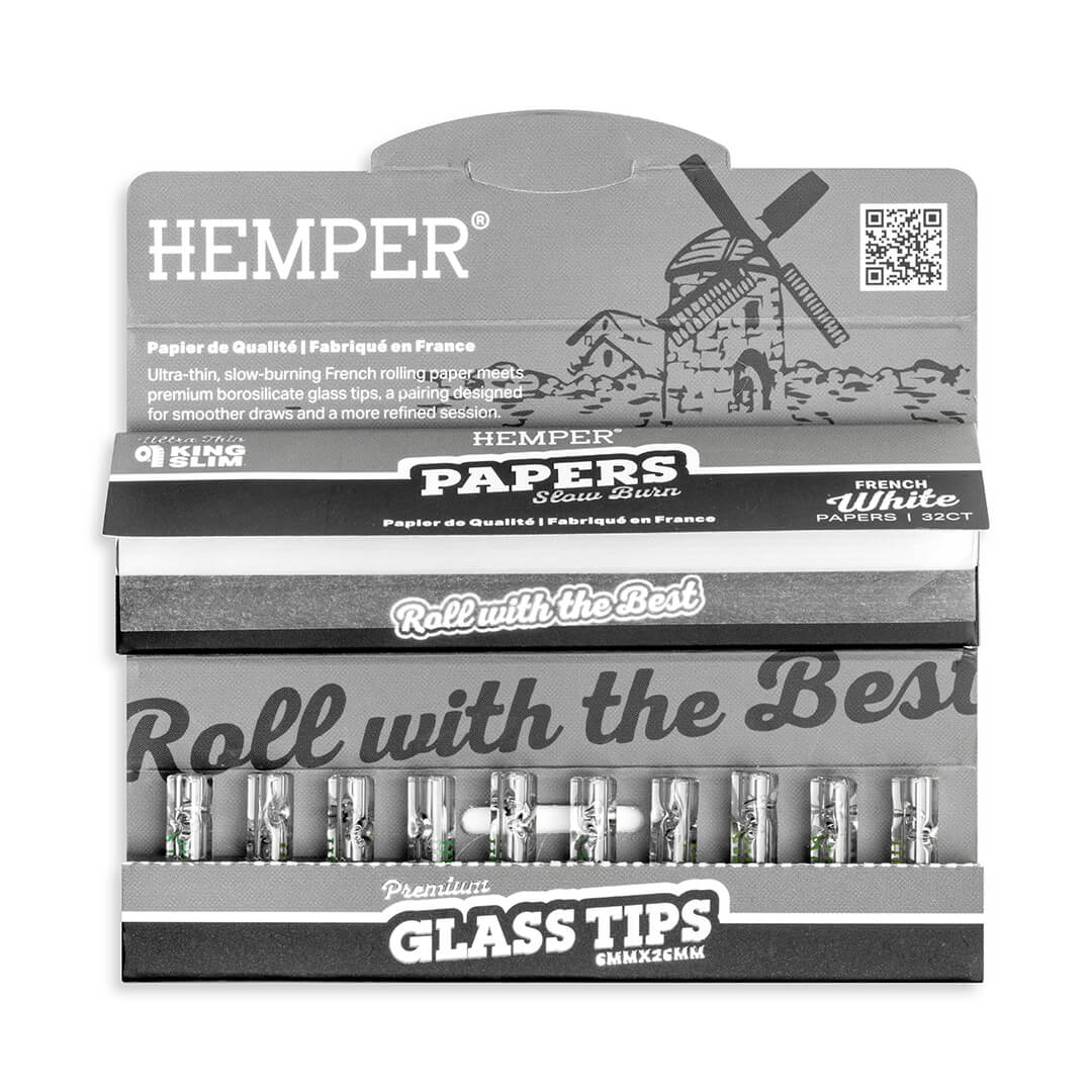 King Size Rolling Paper Booklet + Glass Tips - HEMPER - 