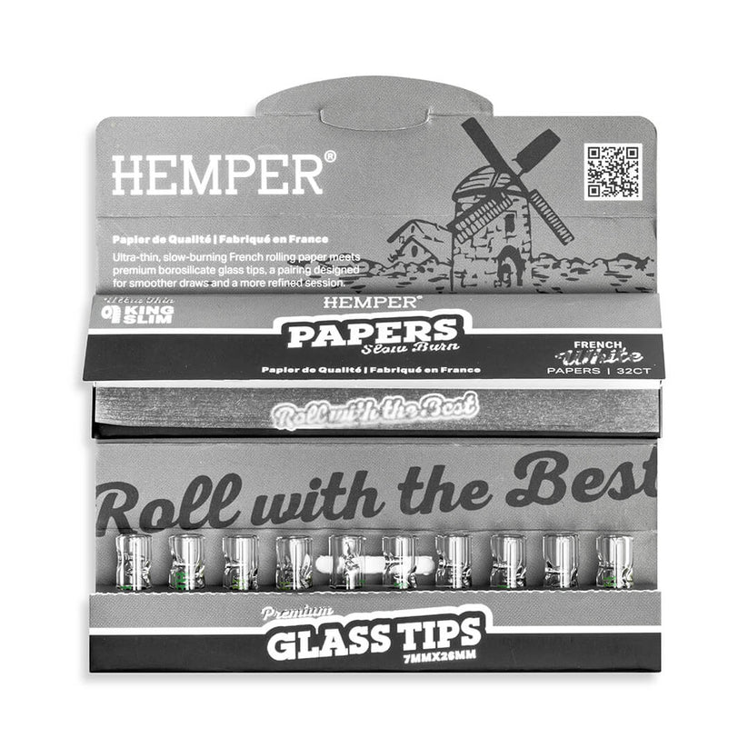 HEMPER Paper Booklet + Glass Tips - Classic White 7mm