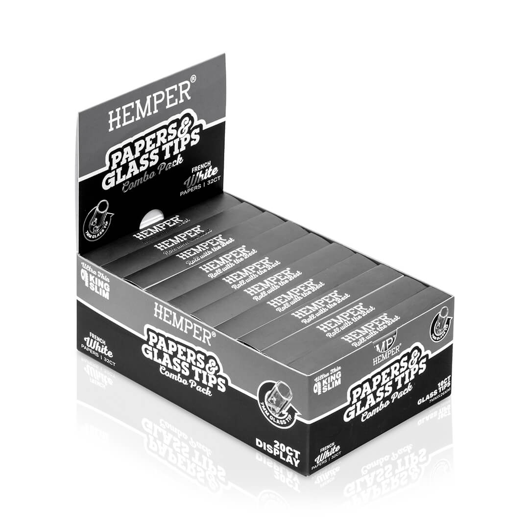 King Size Rolling Paper Booklet + Glass Tips - HEMPER - 