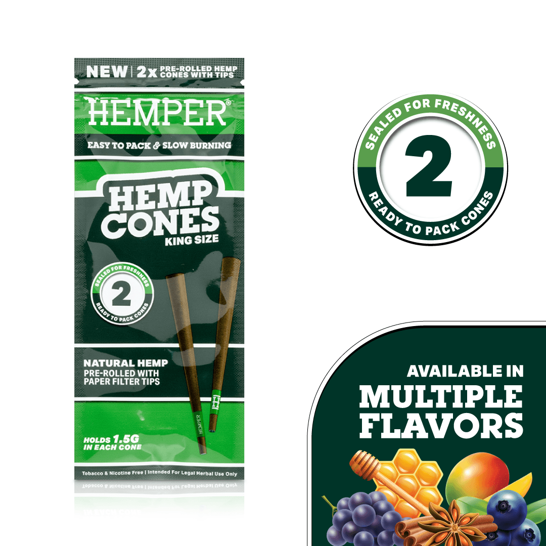 King Size Paper Tipped Hemp Cones - HEMPER - 