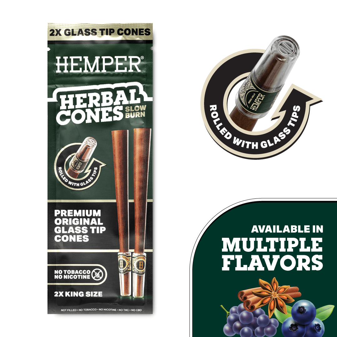 King Size Glass Tipped Herbal Cones - HEMPER - 