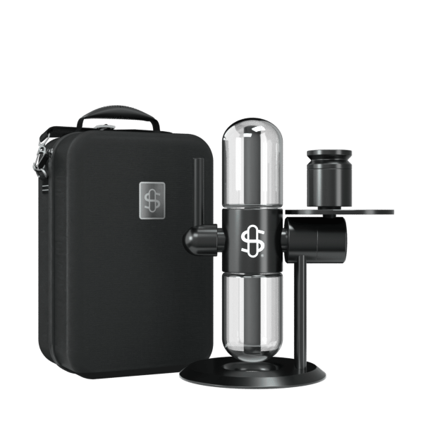 Stundenglass Kompact Gravity Infuser Assembled Next To Travel Case