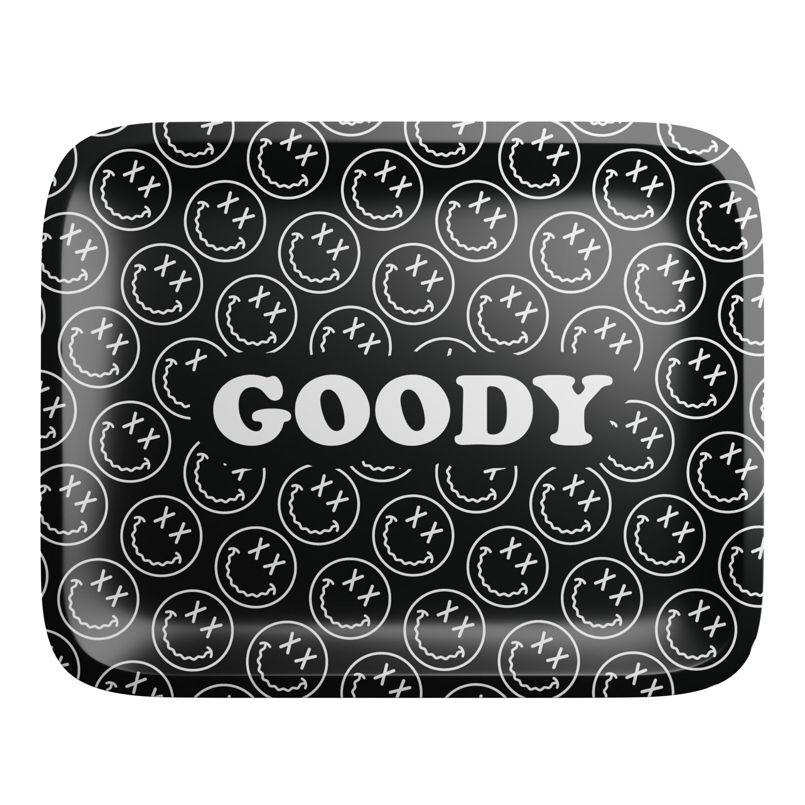 Goody Glass Aluminum Black Happy Face Pattern Rolling Tray
