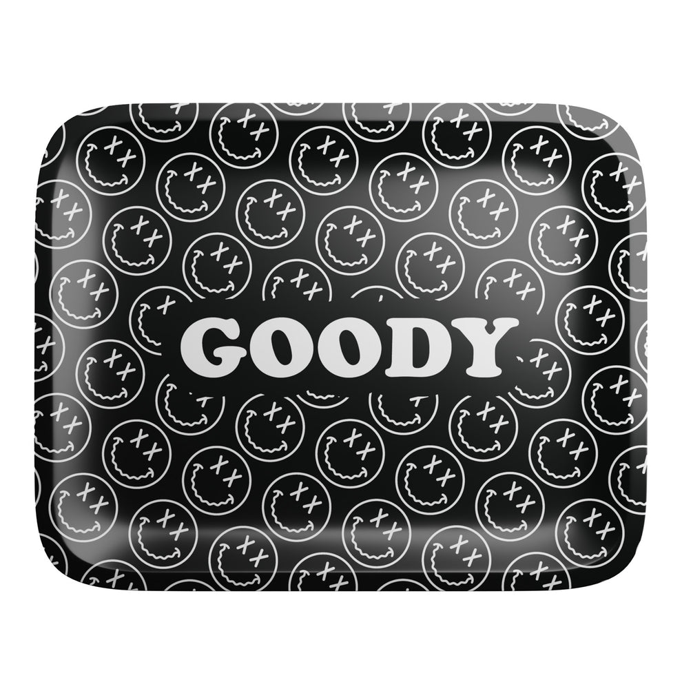 Goody Glass Aluminum Black Happy Face Pattern Rolling Tray - 1