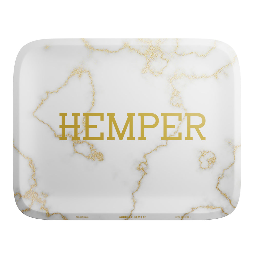 HEMPER Aluminum White Marble Rolling Tray - 1