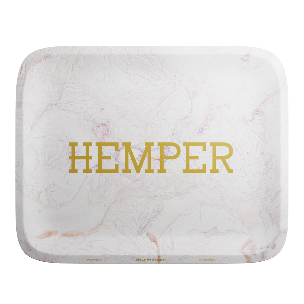 HEMPER Aluminum White and Pink Marble Rolling Tray - 1
