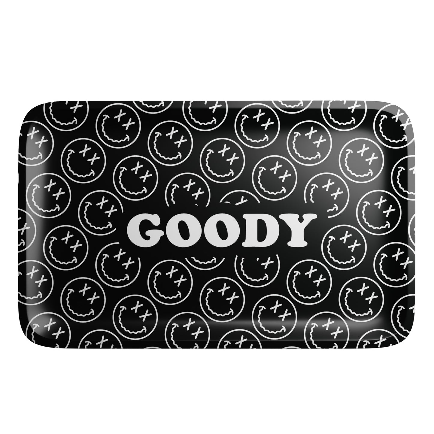 Goody Glass Aluminum Black Happy Face Pattern Rolling Tray - 