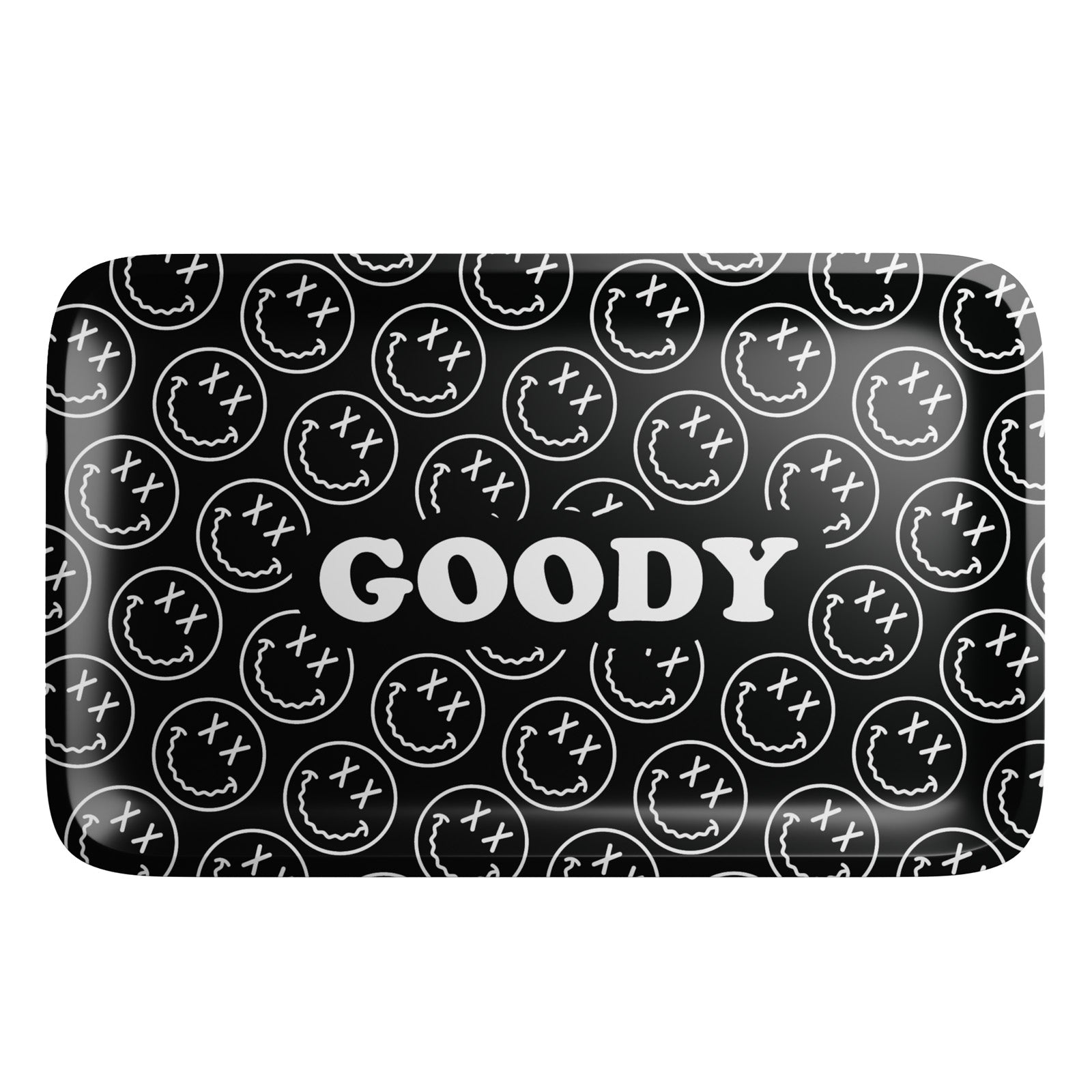 Goody Glass Aluminum Black Happy Face Pattern Rolling Tray