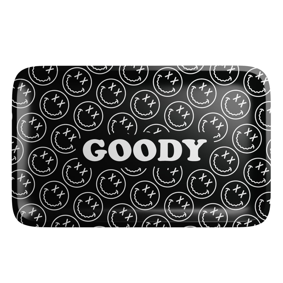 Goody Glass Aluminum Black Happy Face Pattern Rolling Tray - 3