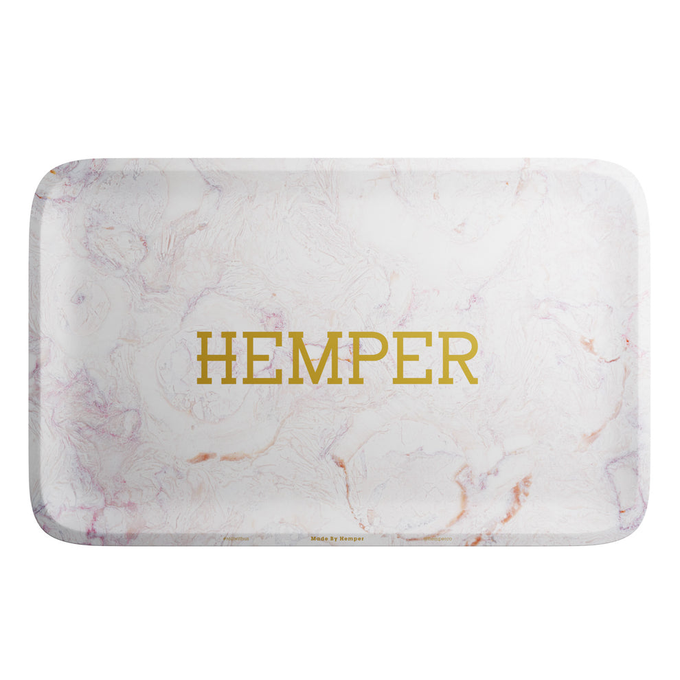HEMPER Aluminum White and Pink Marble Rolling Tray - 3