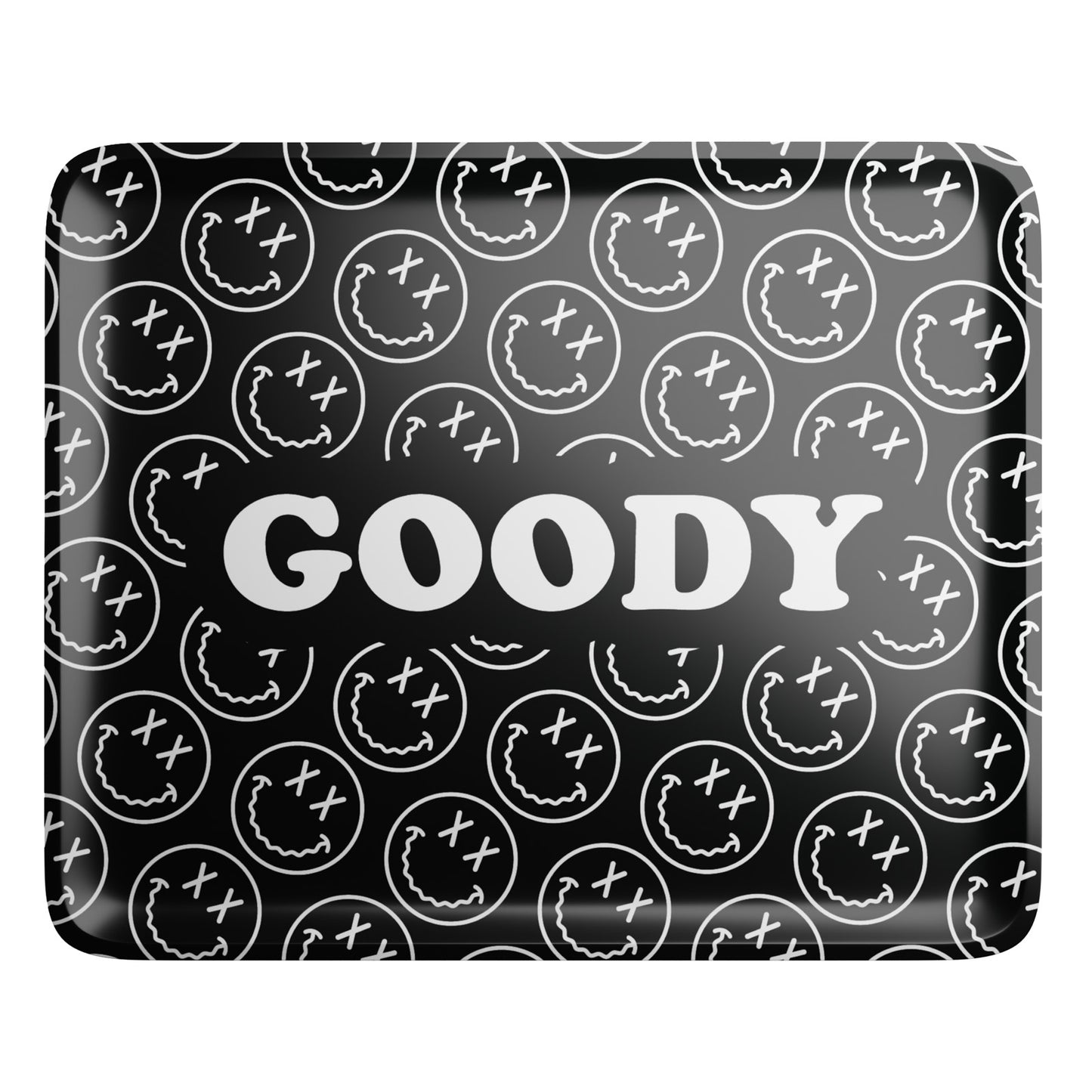 Goody Glass Aluminum Black Happy Face Pattern Rolling Tray - 