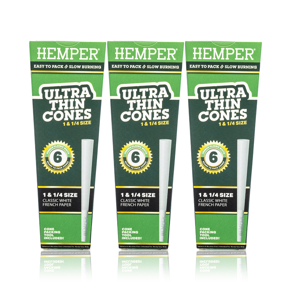 HEMPER 1 1/4 Size Ultra Thin Classic White Cones 6PK - 2