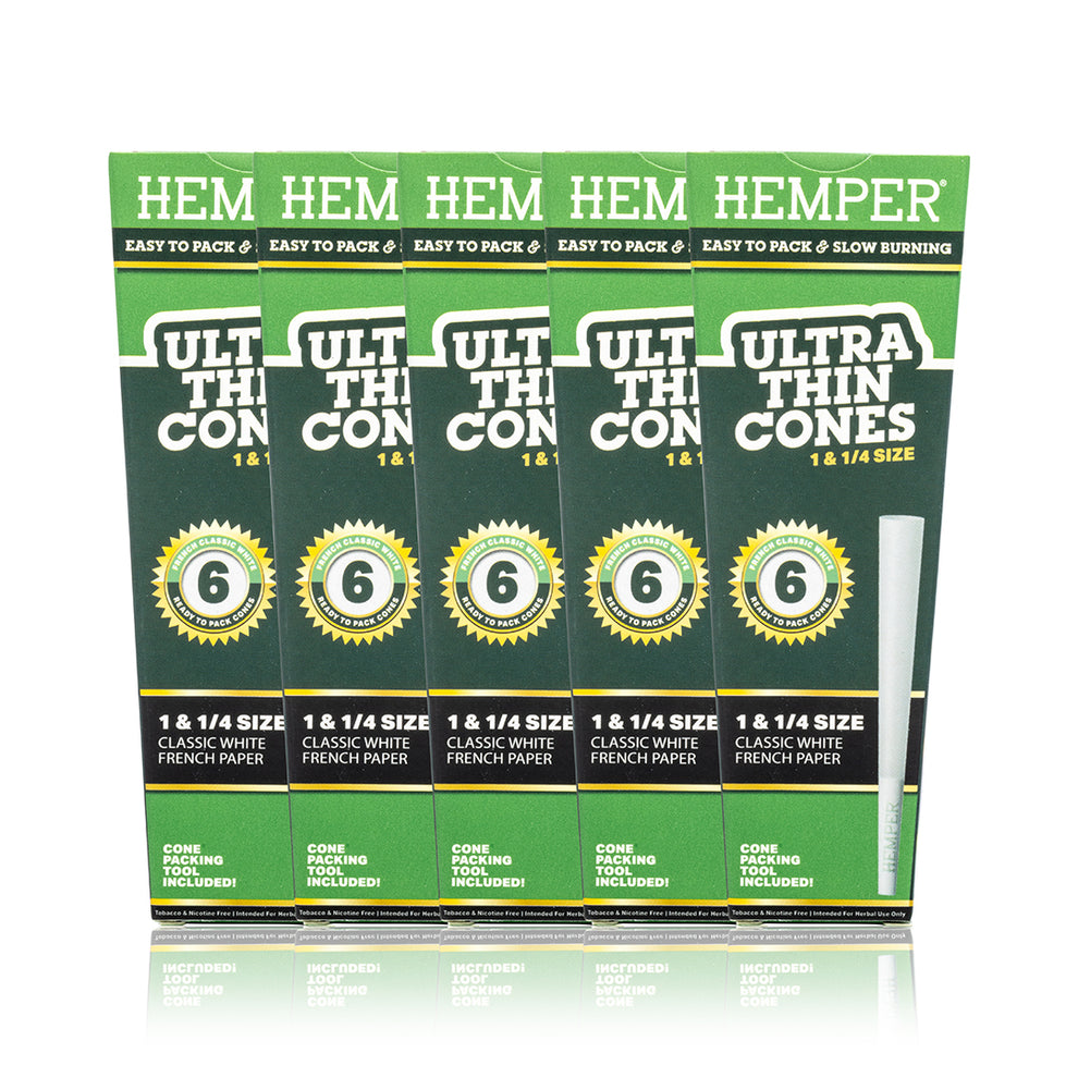 HEMPER 1 1/4 Size Ultra Thin Classic White Cones 6PK - 3