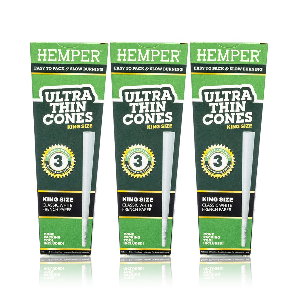 HEMPER King Size Ultra Thin Classic White Cones 3PK - 9