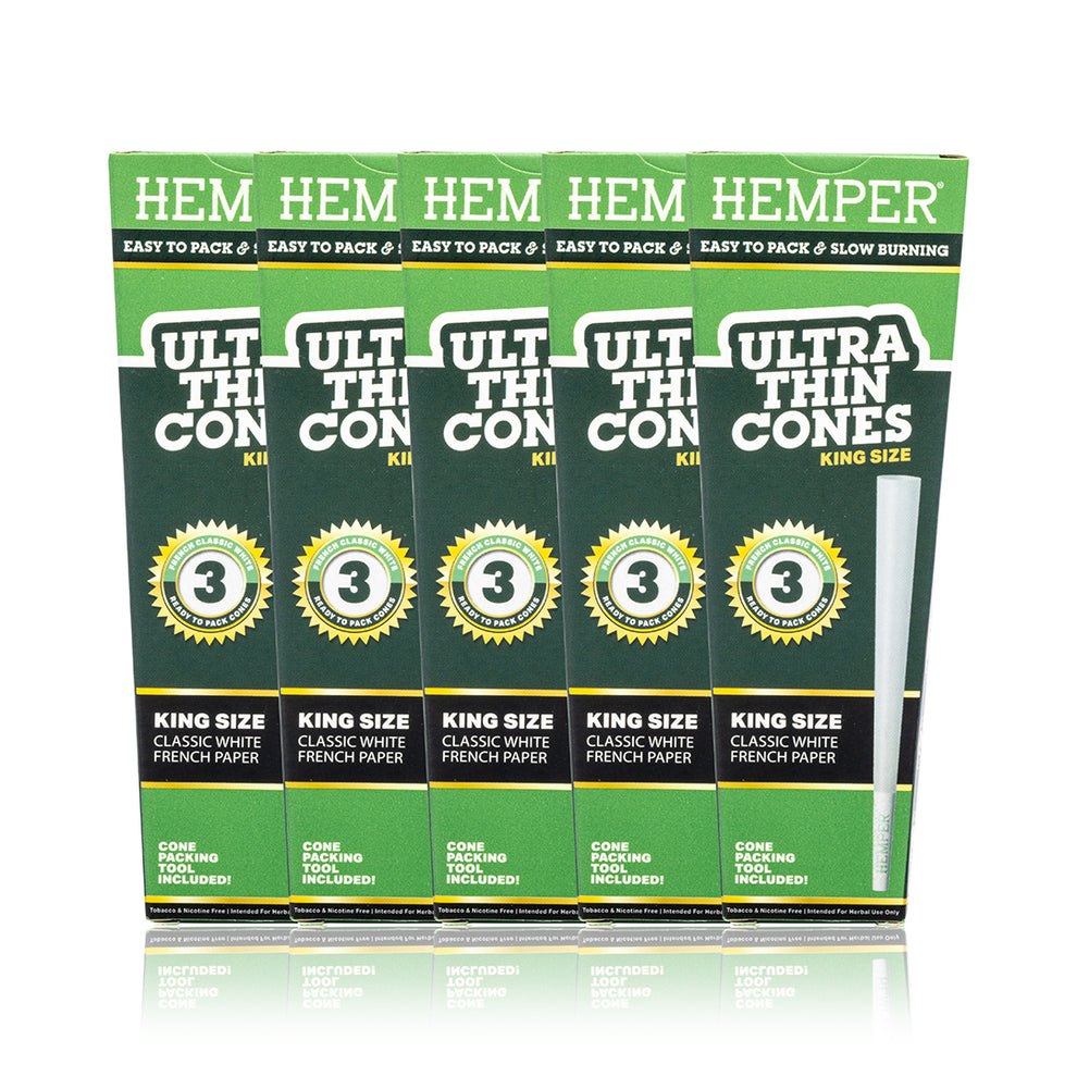 HEMPER King Size Ultra Thin Classic White Cones 3PK - 8