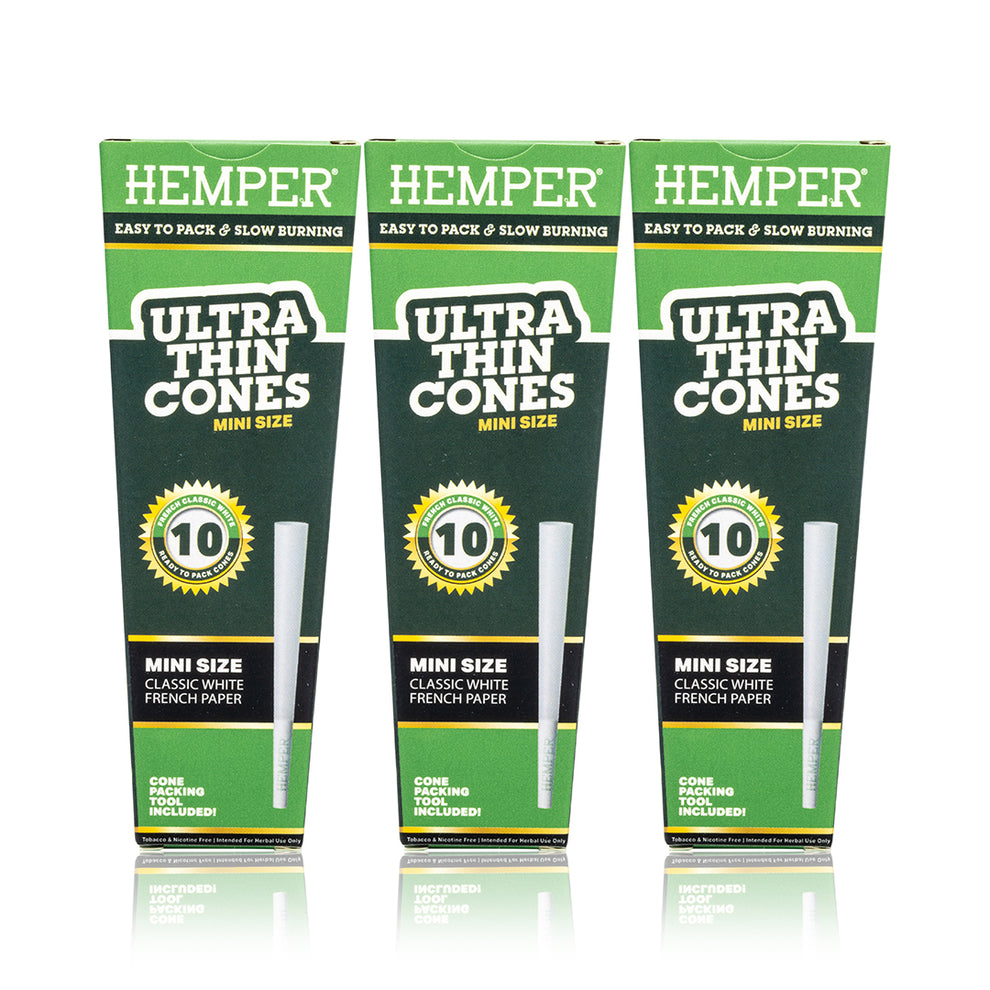HEMPER Mini Size Ultra Thin Classic White Cones 10PK - 2