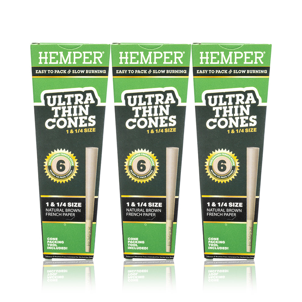 HEMPER 1 1/4 Size Ultra Thin Natural Brown Cones 6PK - 2