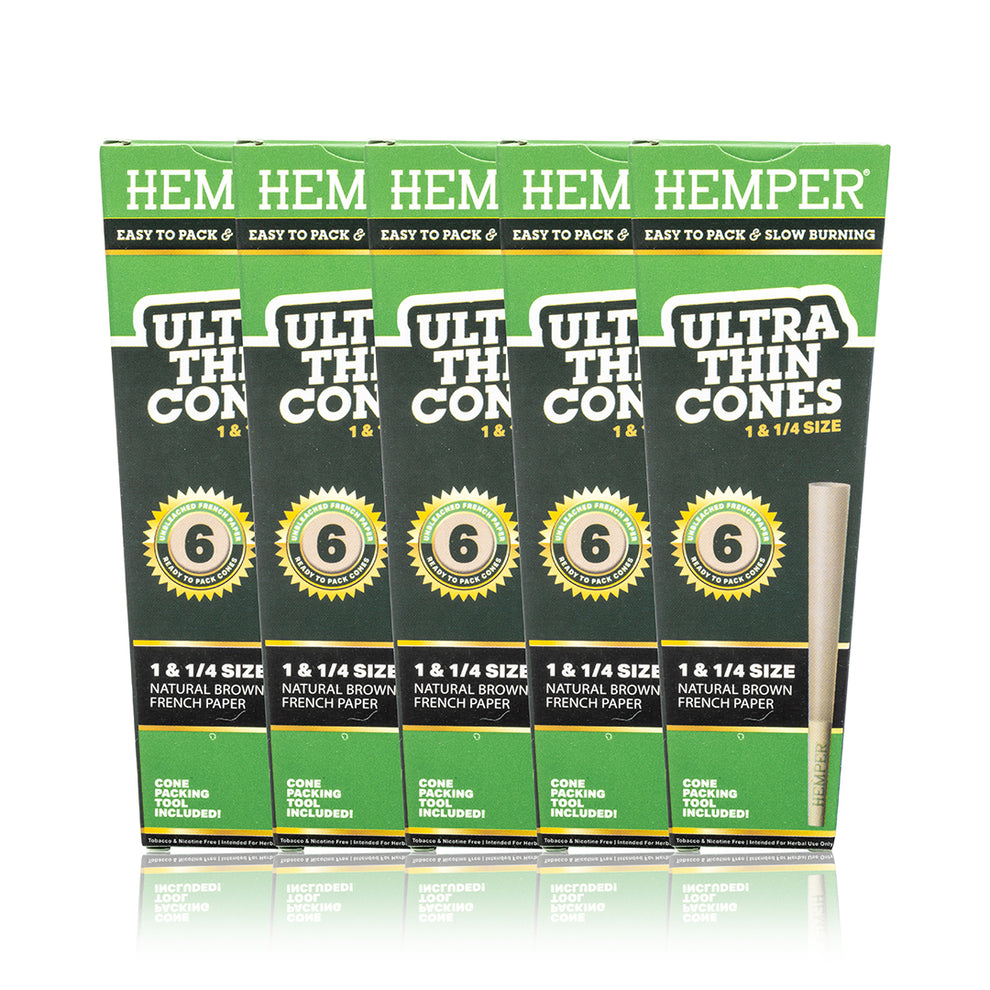 HEMPER 1 1/4 Size Ultra Thin Natural Brown Cones 6PK - 3